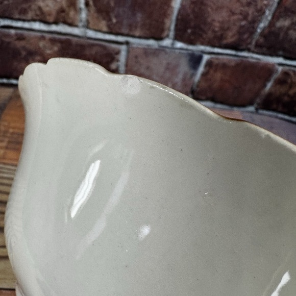 Vtg Homer Laughlin Serving Bowl Rib Floral Burnt Orange Rim 9" A47N8 USA MCM - Picture 6 of 8